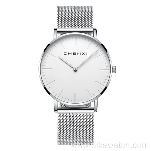 076 CHENXI Couple Watches Simple and Literal Fashion Dial Watch Luxury Full Mesh Mesh Watch Strap Quartz